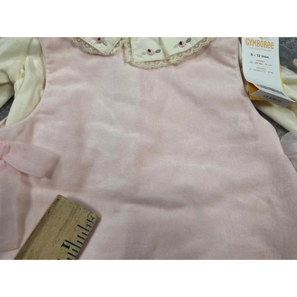 Vintage Gymboree Pink Velvet Floral Embroidered Dress Bodysuit Set 6-12 Months
